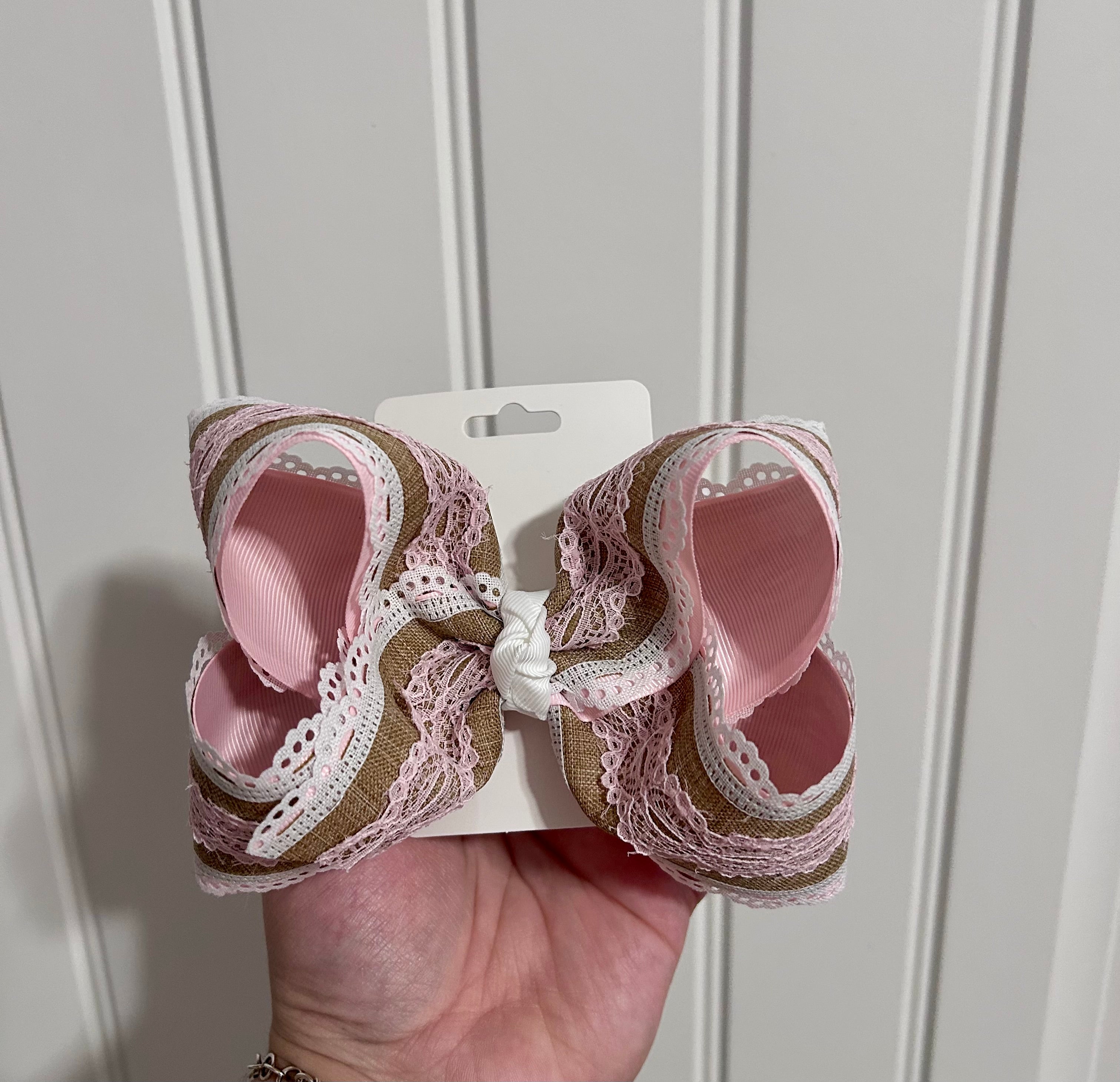 5” Burlap W/Pink Lace