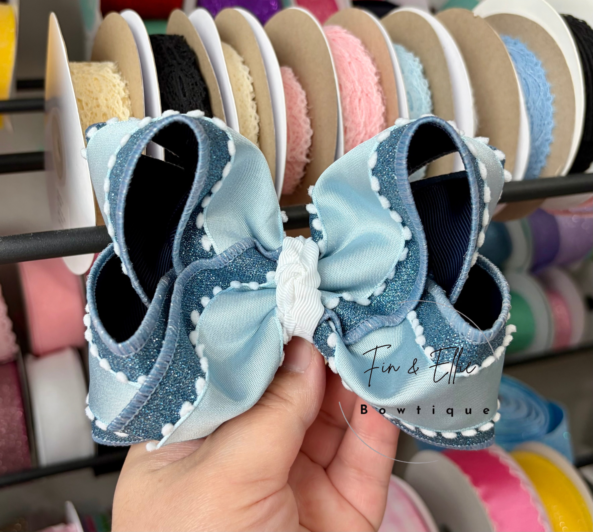 5” Standard Denim Glitter bow