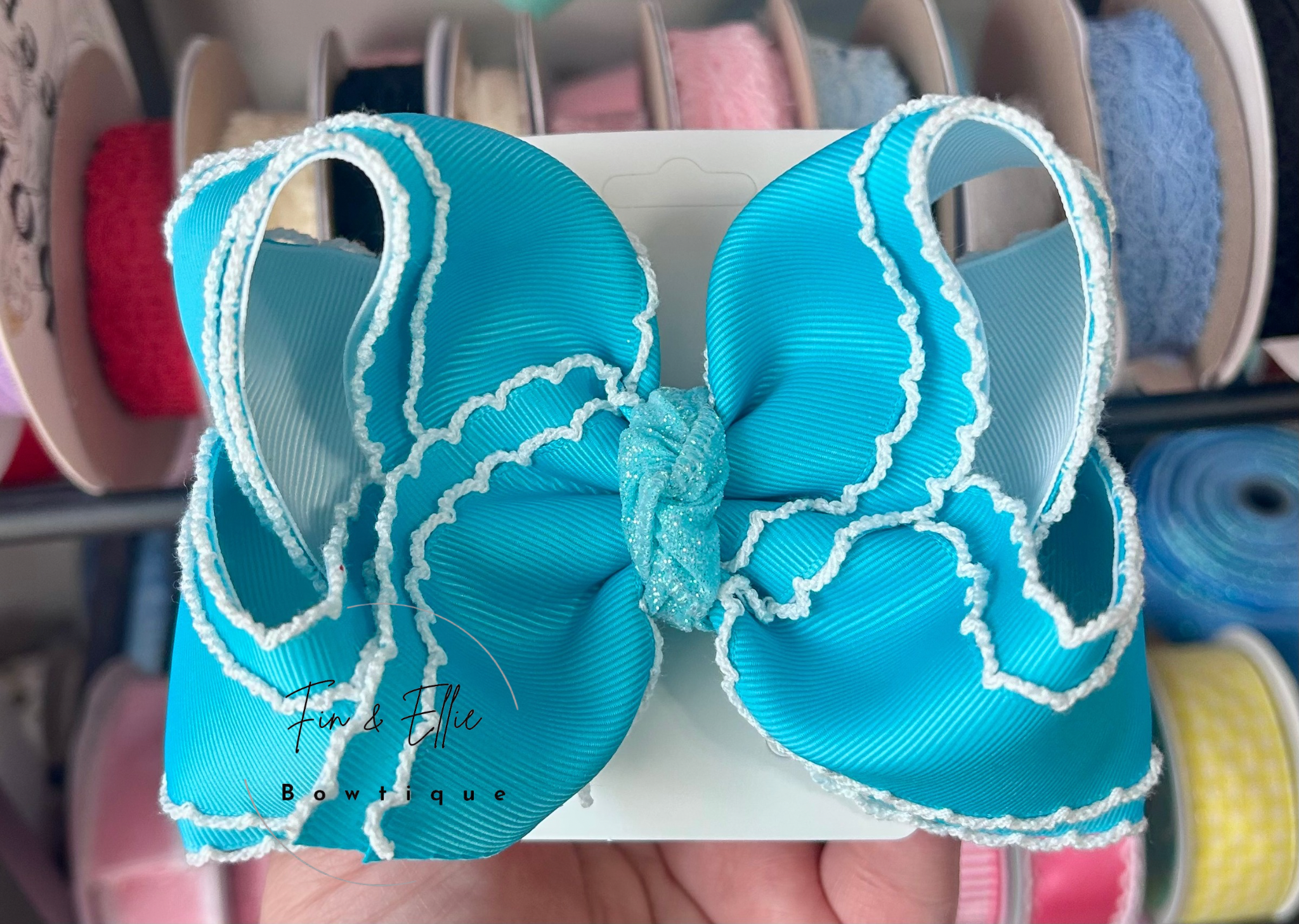 5.5” Blue Moonstitch bow