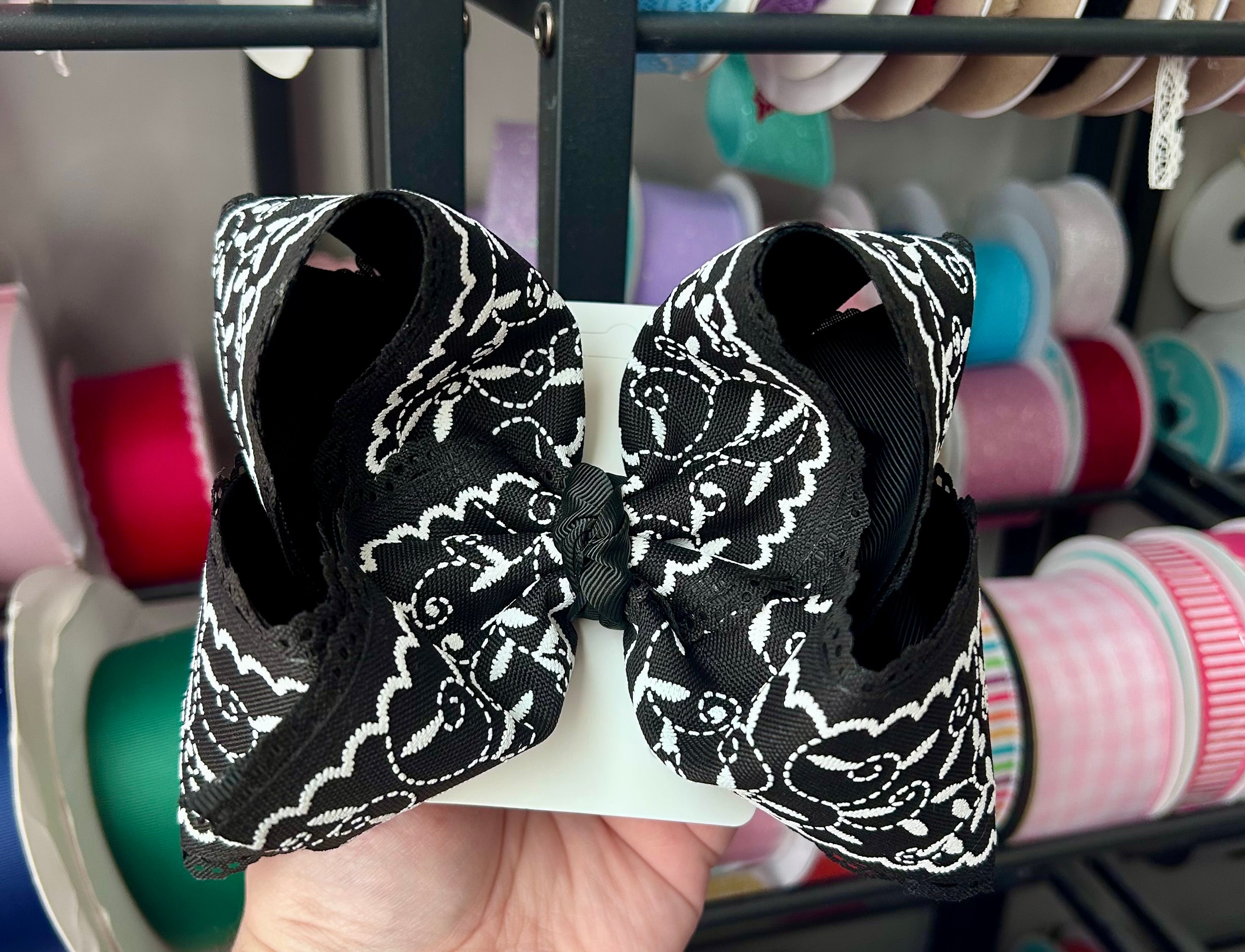 6.5” Large Black Floral Bow