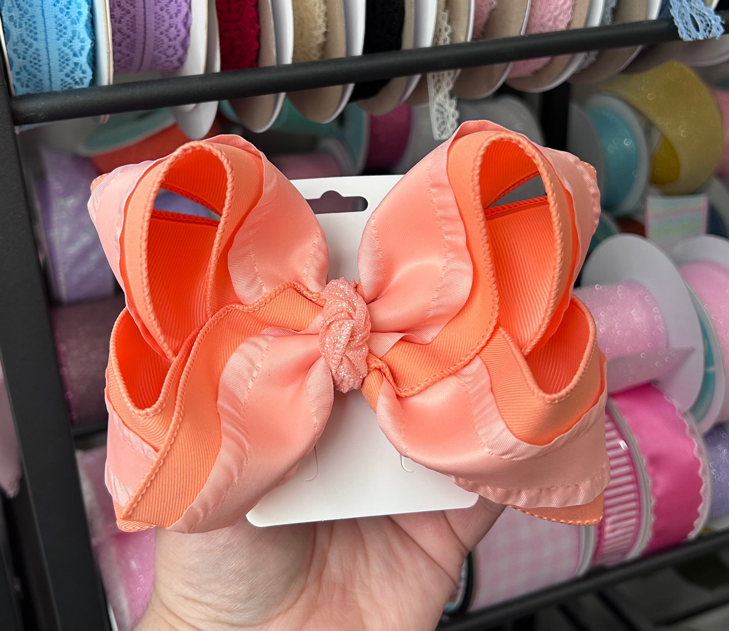 5.5” Peach ruffle bow