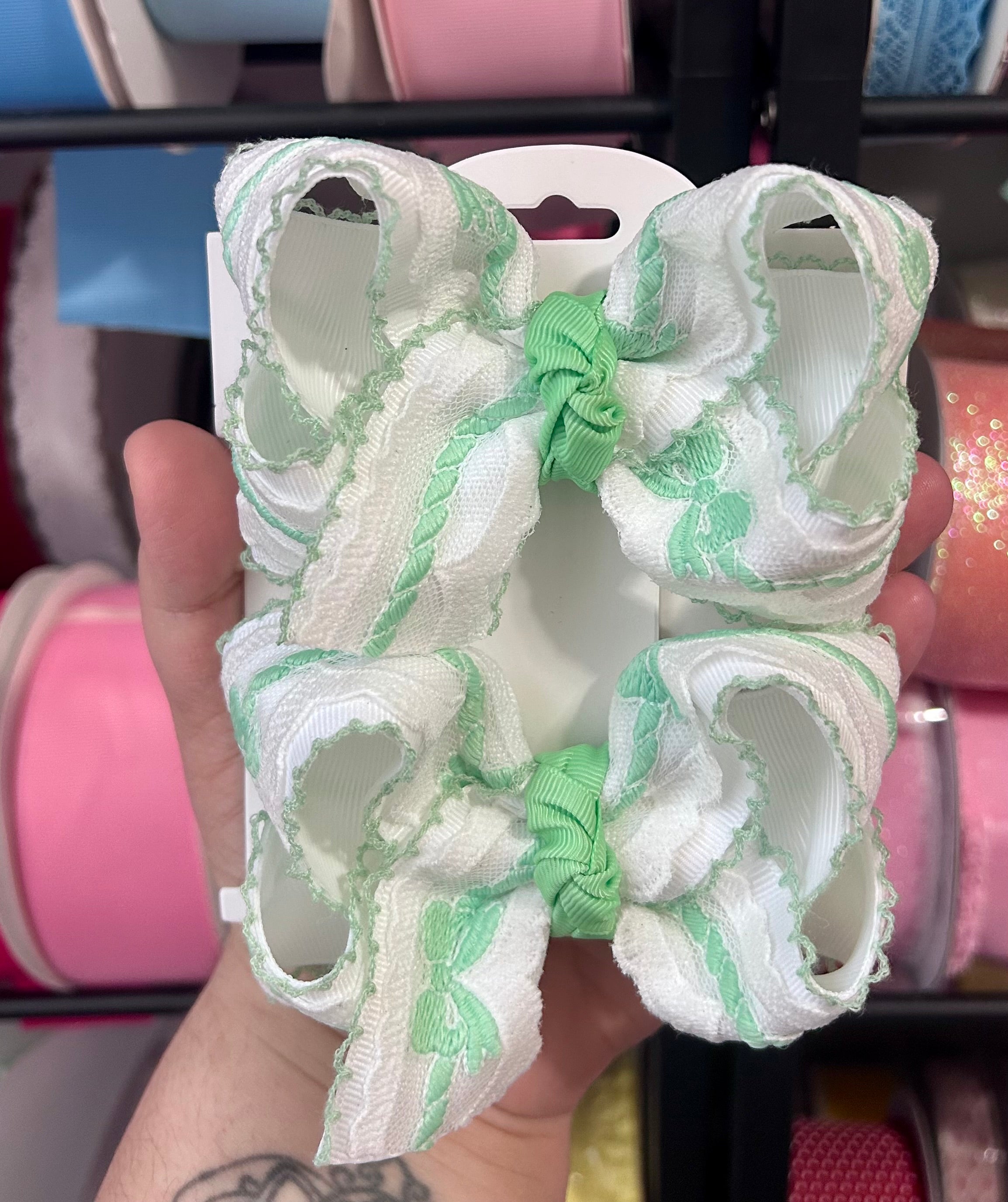 4” Mint bow lace piggies