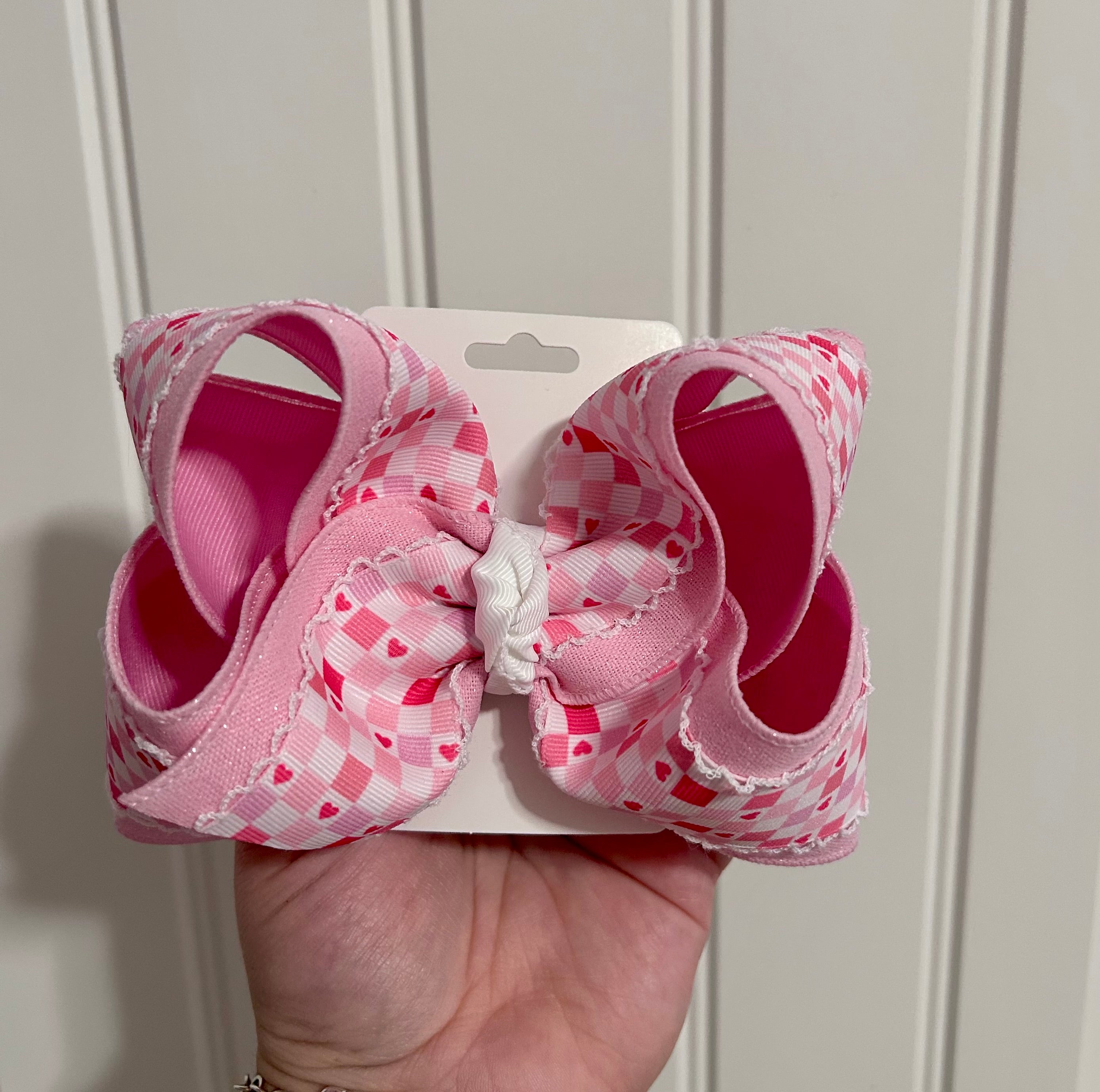 6” Pink Checkered Hearts