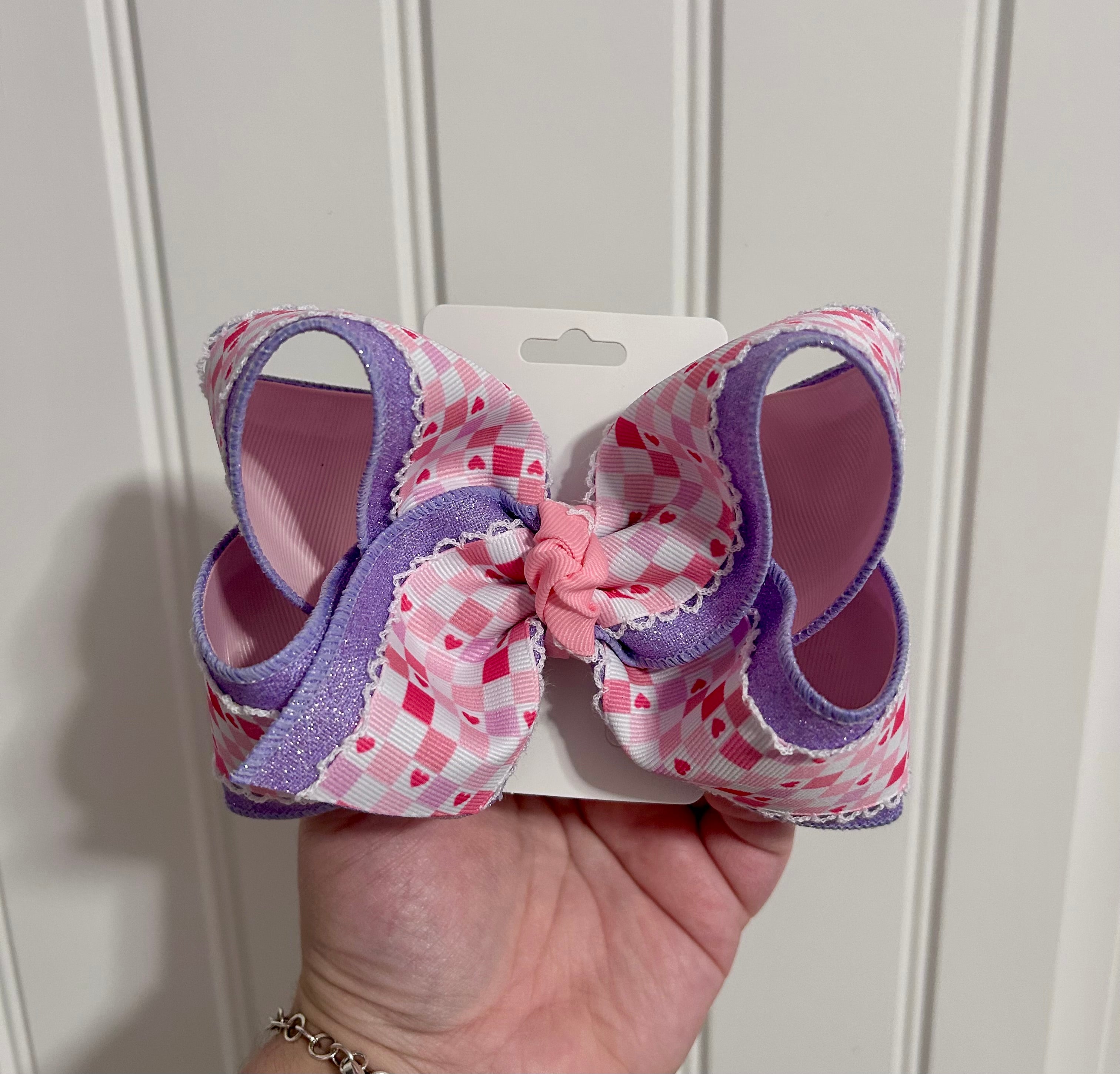 6” Purple Checkered Hearts