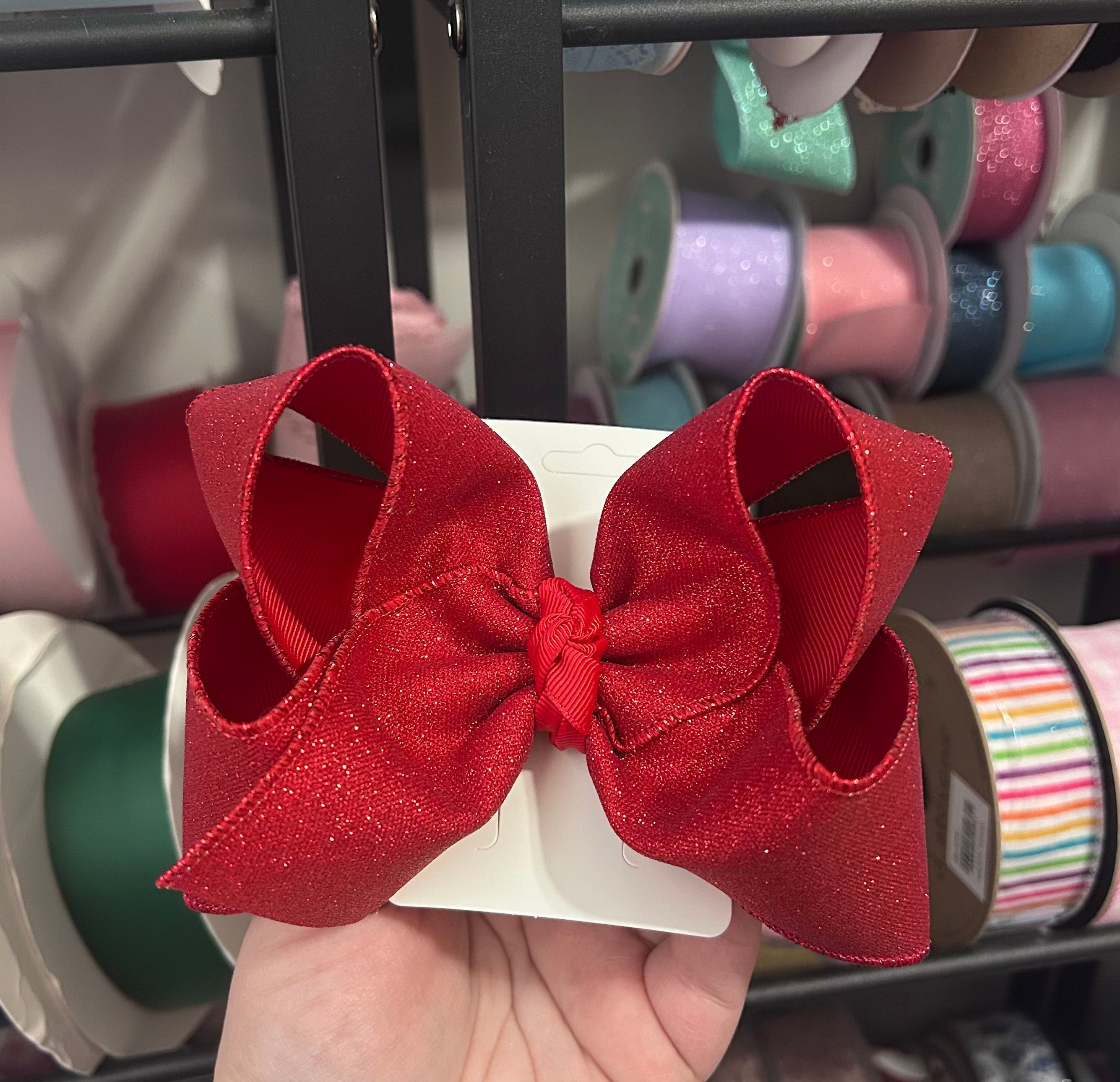 6” Red Glitter Bow