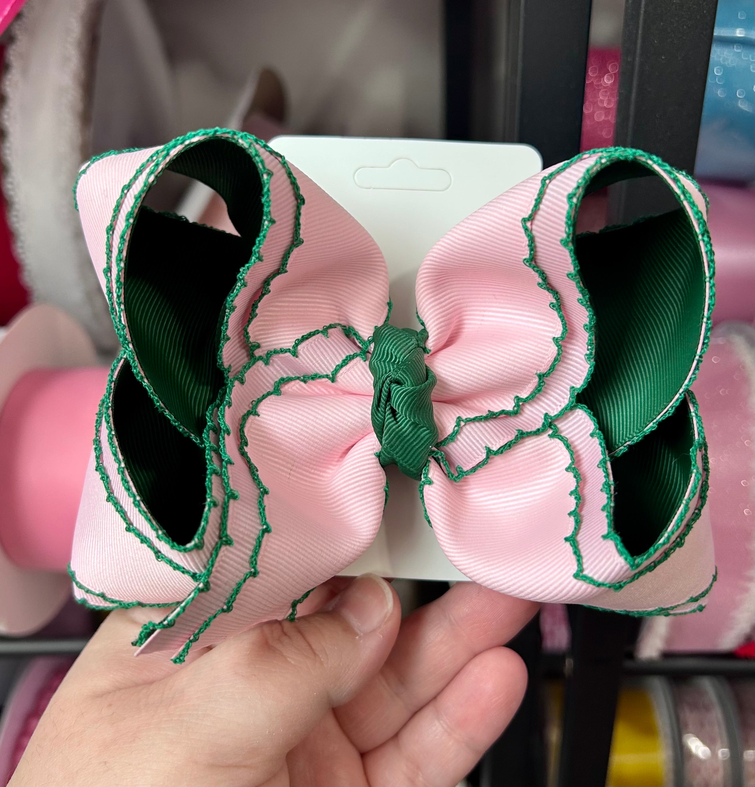 6” Flawed Pink & Green layered bow
